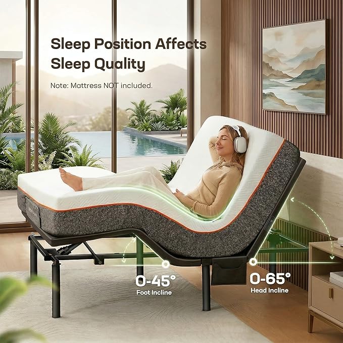 Marsail MS01-2 Queen Adjustable Bed with Massage + 8-inch Gel Memory Foam Mattress, APP Control Adjustable Bed with Under-Bed Nightlight, Queen
