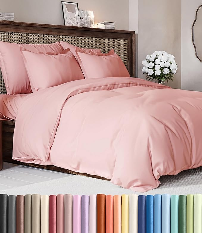 Duvet Cover King Size Set - Extra Soft King Duvet Cover 104" x 90" with 2 Pillow Shams - Hotel Luxury, Easy Care & Fade Free w/ Zipper Closures & Ties - All Season, Comfy and Breathable (Baby Pink)