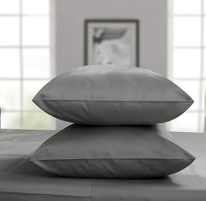 Threadmill Pillow Cases Standard Size | 1200 Thread Count 100% Supima Cotton Pillow Covers, Luxury Smooth Solid Sateen | Dark Grey