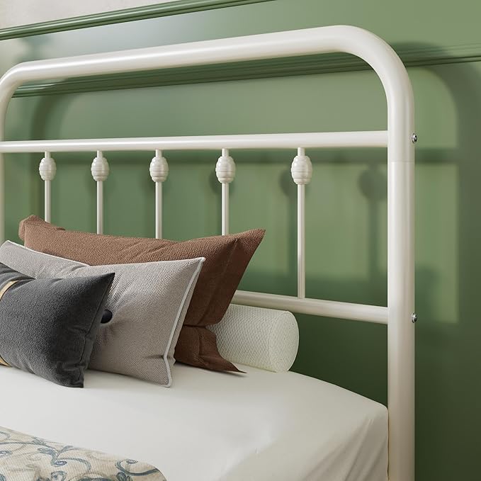 SHA CERLIN Twin Size Metal Platform Bed Frame with Victorian Style Iron-Art Headboard and Footboard, Easy Assembly, Under Bed Storage, No Box Spring Required, Off White
