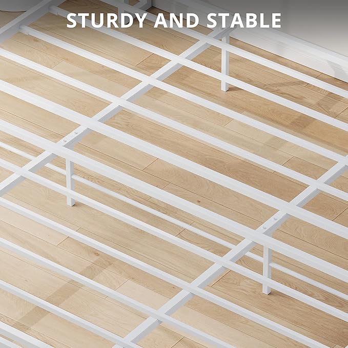 LIKIMIO King Bed Frame with Headboard, Wood Camas King with Strong Supports, Sturdy, Noise-Free, No Box Spring Needed, White Maple
