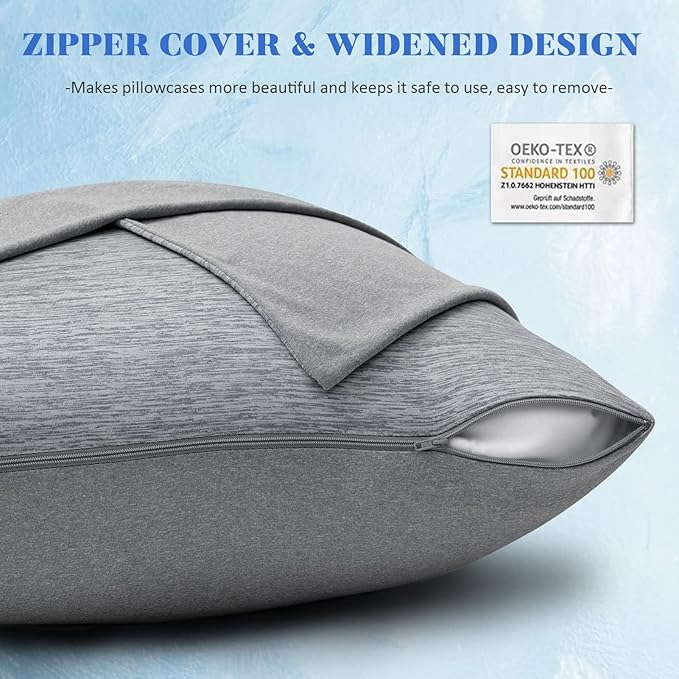 CHOSHOME Cooling Pillow Cases Zipper Pillow Covers Q-Max > 0.45 Zippered Pillowcases for Hot Sleepers, Soft, Breathable, Skin-Friendly, 2 Pack (Standard, 20" x 26", Grey)