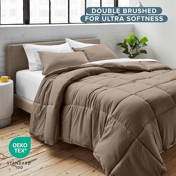 Bare Home Comforter Set - Oversized Queen Size - Ultra-Soft - Goose Down Alternative - Premium 1800 Series - All Season Warmth (Oversized Queen, Taupe)