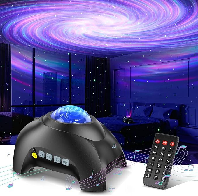 Northern Galaxy Light Aurora Projector with 33 Light Effects, Night Lights LED Star Projector for Bedroom Nebula Lamp, Remote Control, White Noises, Bluetooth Speaker for Parties, Jet Black
