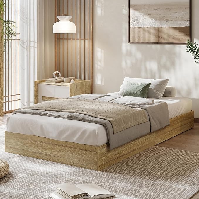 GarveeHome Twin Size Wood Platform Bed Frame, Wooden Bed Frame No Headboard, Wood Slat Support, No Box Spring Needed, Easy Assembly