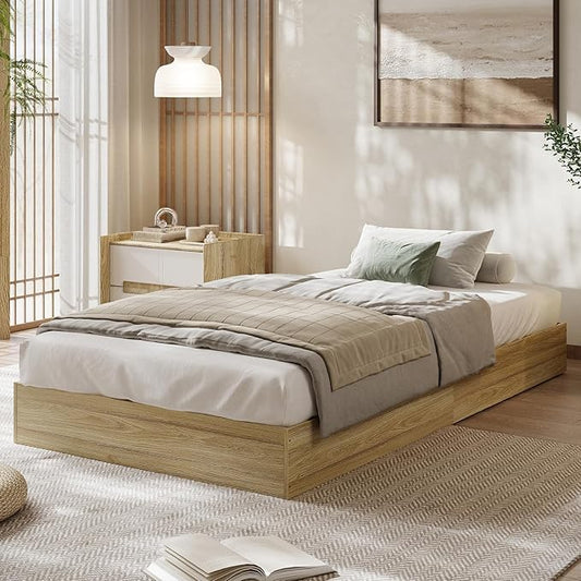 GarveeHome Twin Size Wood Platform Bed Frame, Wooden Bed Frame No Headboard, Wood Slat Support, No Box Spring Needed, Easy Assembly