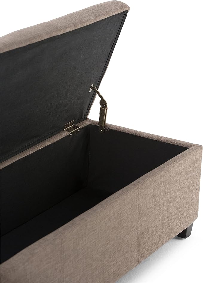 SIMPLIHOME Avalon Storage Ottoman Bench - 48" Wide x 16" High Upholstered Linen Look Fabric Rectangular Lift-Top Ottoman in Fawn Brown, Contemporary Bench for Living Room with High-Density Foam