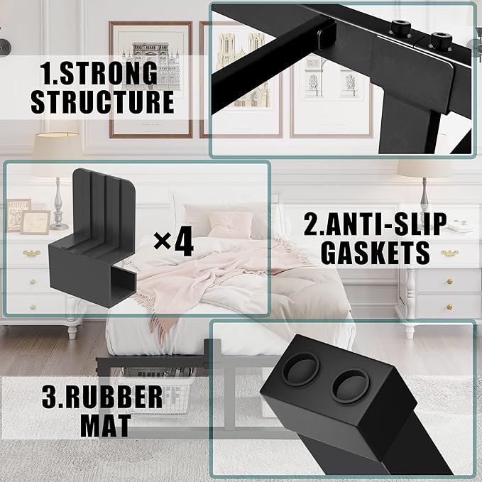 Yitong Angel 10 inch Twin XL Bed Frame Low Profile Metal Platform Frames with Mattress Slide Stopper,Heavy Steel Slats Support,No Box Spring Needed,Noise Free,Non-Slip,Easy Assembly
