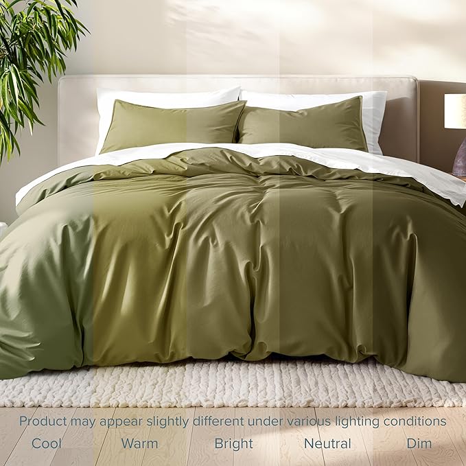 Bare Home Bedding Duvet Cover Queen Size - Premium 1800 Super Soft Collection - Lightweight, Cooling - Soft Breathable Bedding Duvet Cover (Queen, Olive)