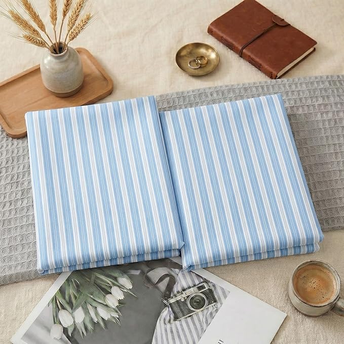 Merryword Blue and White Striped Pillowcases, 100% Cotton Pillow Cases, King Size Pillowcases, Soft Breathable Ribbon Stripe Pillow Covers, Set of 2
