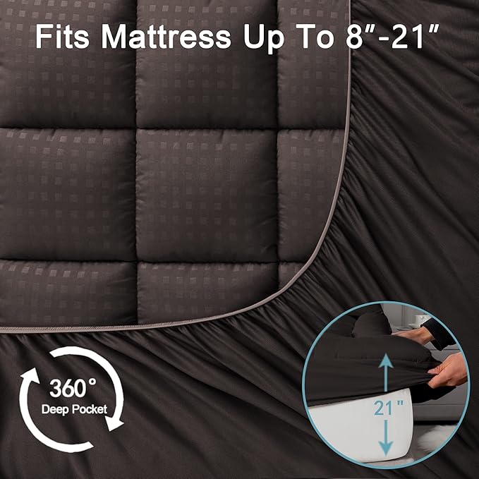HYLEORY Queen Mattress Pad Quilted Fitted Mattress Protector Cooling Pillow Top Mattress Cover Breathable Fluffy Soft Mattress Topper with 8-21" Deep Pocket, Brown