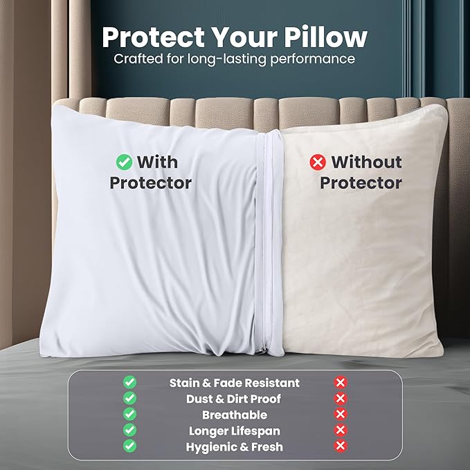 Utopia Bedding Queen Pillow Protectors - Pack of 2 - Zipper Closure - Soft Brushed Microfiber Fabric - Shrinkage and Fade Resistant Pillow Protectors Queen Size 20 X 30 Inches (White)