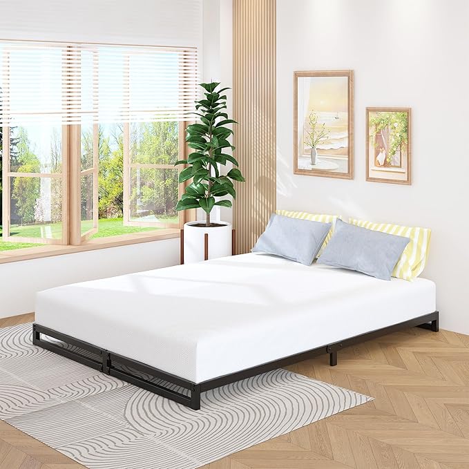 Lutown-Teen 6 Inch King Size Bed Frame Sturdy Mattress Foundation, Heavy Duty Metal Platform with Steel Slats Support No Box Spring Needed, Noise Free, Easy Assembly, Black
