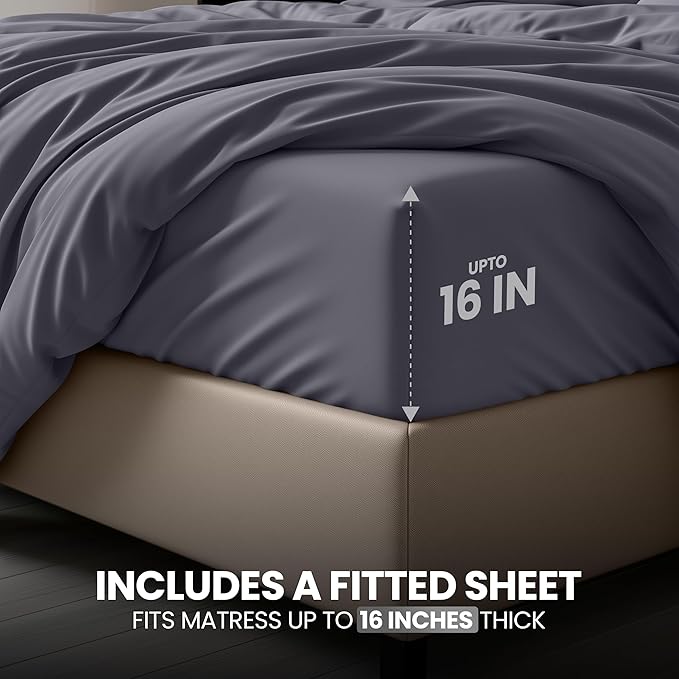 Utopia Bedding Duvet Cover King with Fitted Sheet (78x80) - 2 Pillow Case King - All Season Luxury Bed in a Bag with Zippered Duvet Cover - No Comforter (Grey)