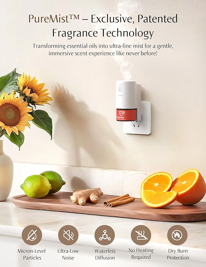 Plug-in Air Freshener for Home, Waterless Essential Oil Diffuser for Bedroom and Bathroom, Non-Toxic Formula for Pets and Nursery, 120 Days Runtime, Refillable Joyful Bliss(Warm Brown)