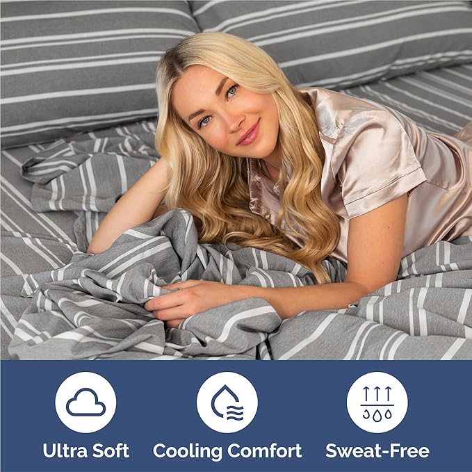 Split King Size 5 Piece Sheet Set - Comfy Breathable & Cooling Sheets - Hotel Luxury Bed Sheets for Women & Men - Deep Pockets, Easy-Fit, Soft & Wrinkle Free Sheets - Grey Stripes Oeko-Tex Bed Sheets