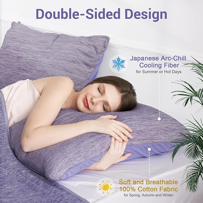 Elegear Cooling Pillow Cases for Hot Sleepers, Japanese Q-Max 0.5 Cooling Pillowcases, Both Sides(Cooling/Cotton), Breathable Soft Pillowcase for Hair and Skin, Set of 2-Purple (Standard (20" x 26"))
