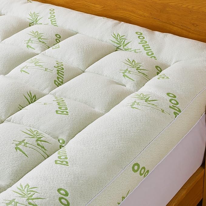 Bamboo_Viscose Mattress Topper Short Queen Size, Cooling Extra Thick Breathable Mattress pad, 8-21”Deep Pocket Soft Quilted Fitted Mattress Cover with Down Alternative Fill