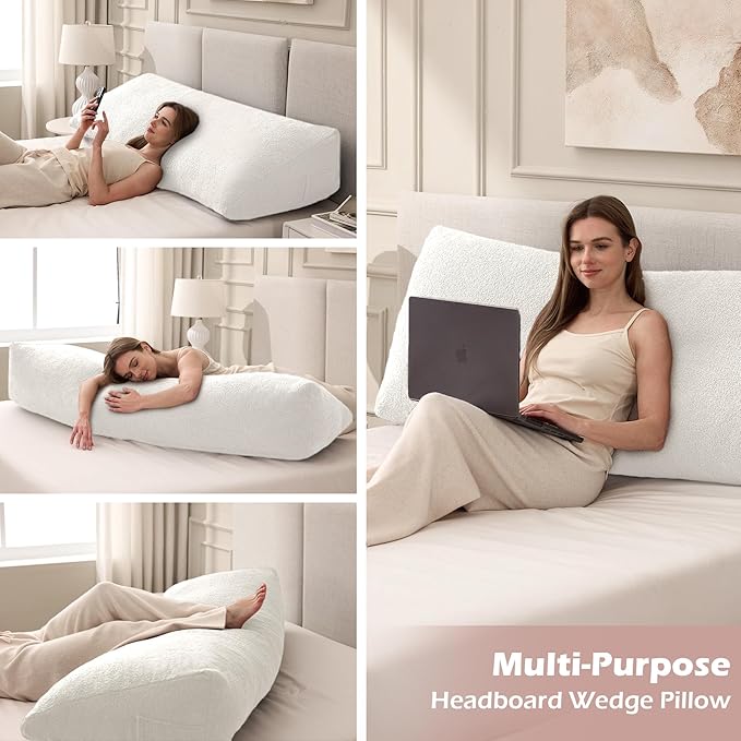 Headboard Pillow King, Triangle Bed Wedge Pillow for Headboard, Backrest Pillow for Sitting up, Reading, Working, Headboard Daybed Pillow with Removable Cover for Bed, Dorm Sofa, Beige