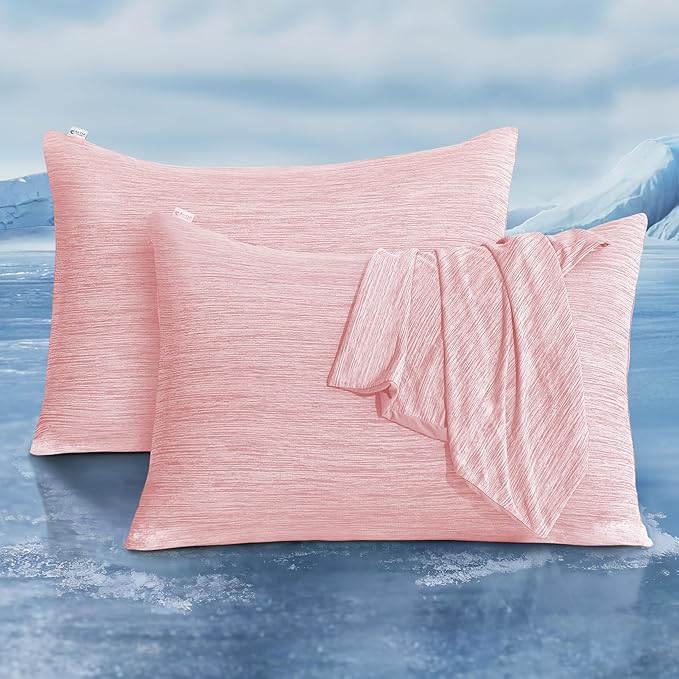 LUXEAR 2 Pack Cooling Pillow Cases for Hot Sleepers Queen Size, Arc-Chill Q-Max > 0.5, Hair & Skin Friendly, Double-Sided, Machine Washable, Hidden Zipper, Gift for Women & Men,Pink