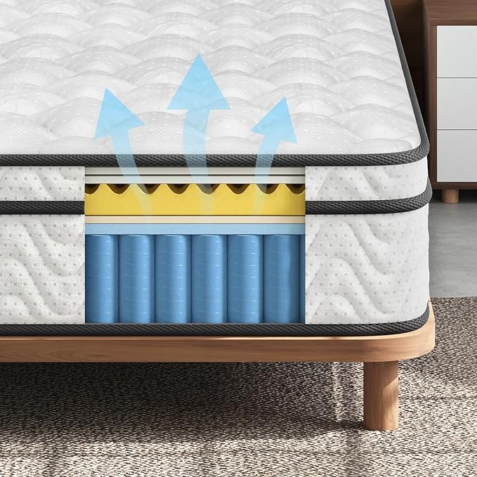 Vesgantti Twin XL Mattress 10 Inch, Fiberglass-Free | Cool Sleep Hybrid Mattress in a Box - Memory Foam & Pocket Springs, Ergonomic Design, Pressure Relief, Medium Firm Feel, 39"*80"*10"