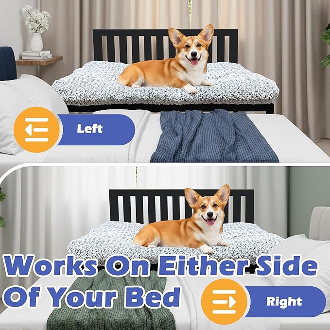 Heavy Duty Dog Bunk Bed, Adjustable Height Metal Dog Bed Frame with Wooden Side Panels & Washable Cushions, Elevated Raised Pet Bed for Large Dogs, 40.5''x28.5''