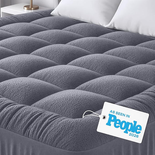 Niagara Sleep Solution Ultra Soft Full Size Mattress Topper - Rayon Derived from Bamboo Pillow Top Mattress Pad for Back Pain Relief - Naturally Cooling for Hot Sleepers, Gray