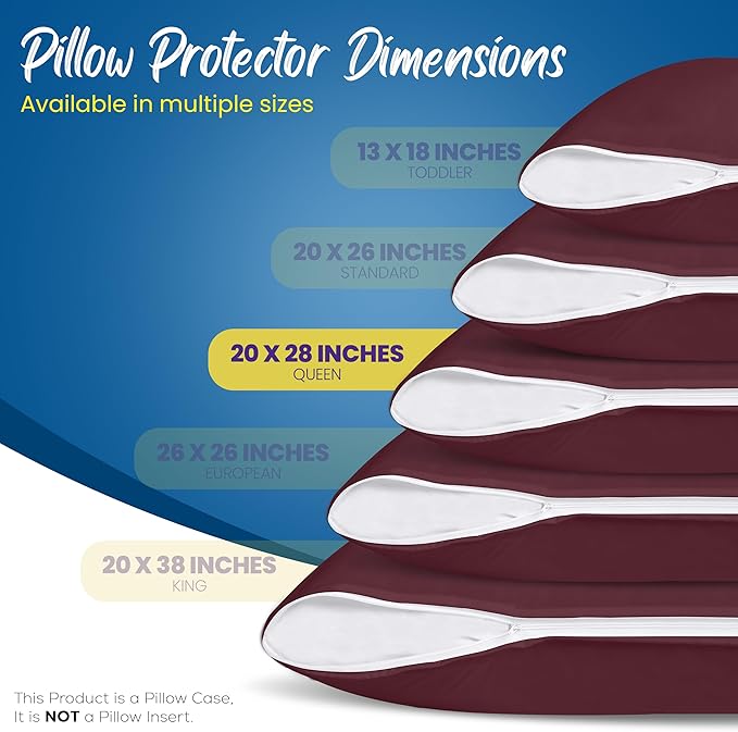 Utopia Bedding Premium 100% Waterproof Pillow Protectors with Zipper Queen Size (Set of 4), Bed Bug and Dust Mite Proof Zippered Pillow Covers, Pillow Encasement Cases, Burgundy