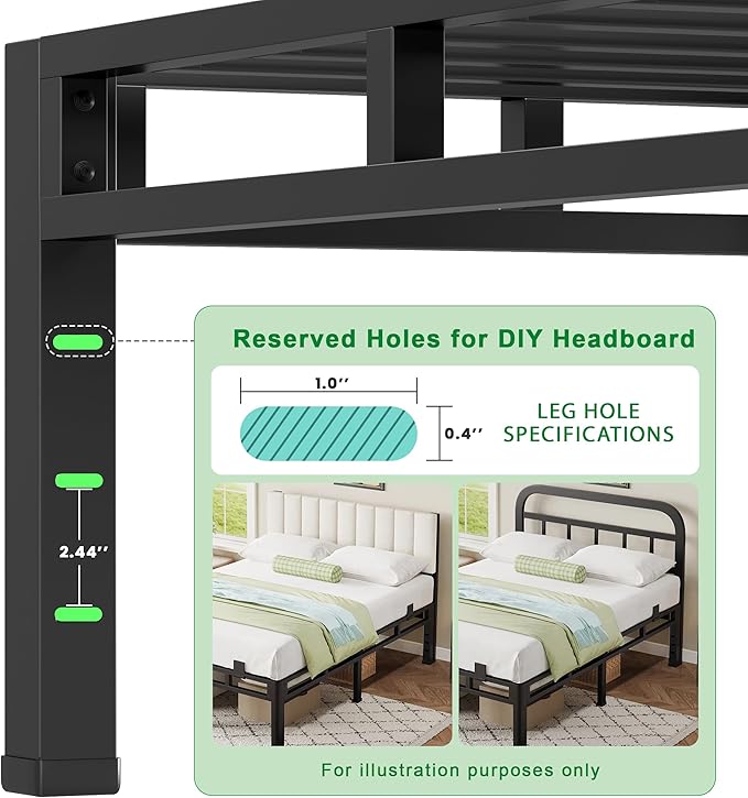 ROIL 14 Inch Twin Size Bed Frame, Double Layer Metal Bed Frame with Round Corner Legs, 4000LBS Bed Frame & Box Spring 2 in 1 Platform with Headboard Holes Mattress Baffles, Noise-Free Easy Assembly