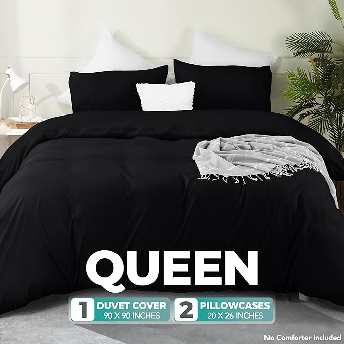 Utopia Bedding Duvet Cover Set with Pillowcases - 3 Pieces Bedding Duvet Cover with Zipper Closure - 1 Duvet Cover with 2 Pillowcases - Soft Brushed Microfiber (Queen, Black)