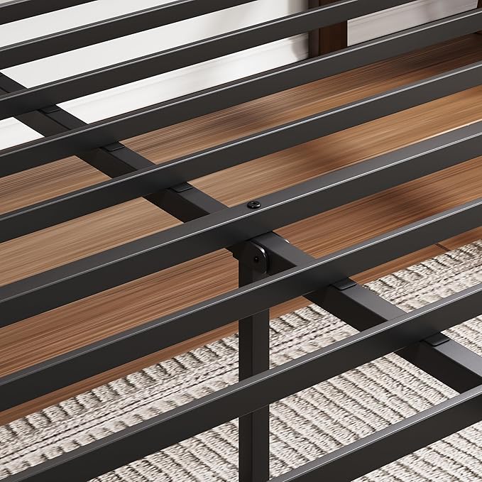 BOSRII 14in High Solid Bamboo Wood Platform Full Size Bed Frame with Headboard, Reinforced Heavy Duty Metal Slats, Noise Free, No Box Spring Needed, Easy Assembly, Walnut