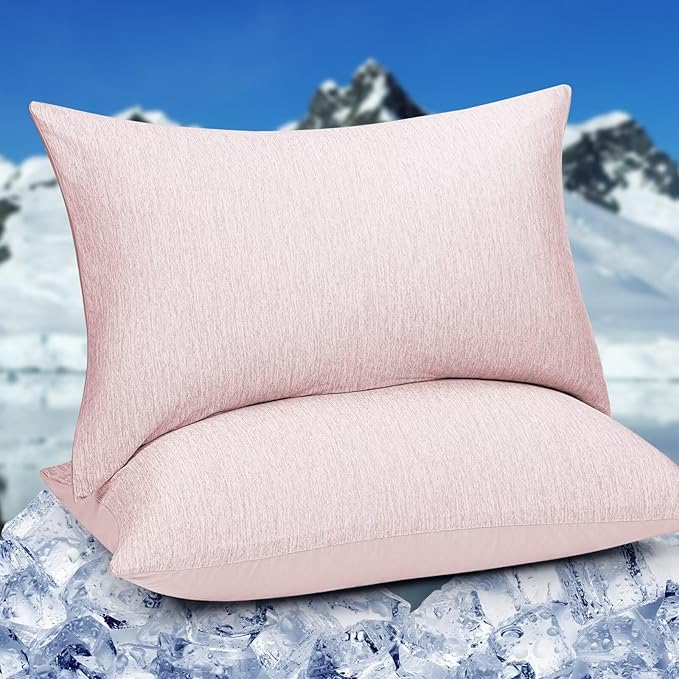 HOMFINE Cooling Pillowcases Standard Size - Double Side Q-Max 0.439 Cooling Fiber for Pillow Protector, Breathable Cold Pillow Cover for Hot Sleeper Night Sweat, Hidden Zipper, 2 Pack (20"x26", Pink)