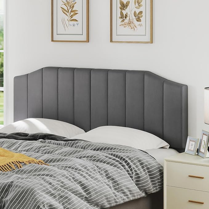 Furpopup King Size Headboard Only, Velvet Upholstered Headboard King/California King Size Wall Mount and Bed Frame Mount, Featuring High-Density Sponge Padding Easy Assembly Comfort Style-Dark Gray