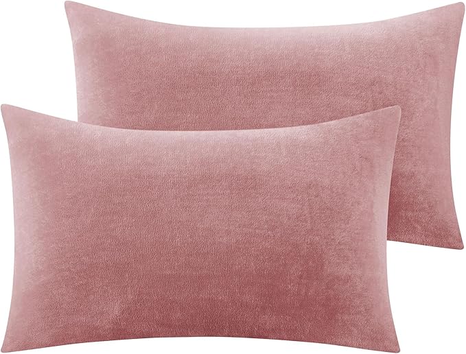 BEDELITE Flannel King Size Pillow Cases Set of 2, Super Soft Fleece Pillowcases with Zipper for Bedroom, Sofa, Couch,Luxury Cozy Fuzzy Velvet Pillow Shams for All Seasons(20x36 Inches,Dusty Pink)