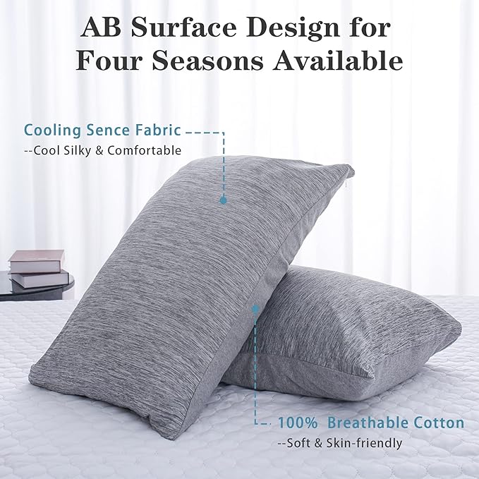 CHOSHOME Cooling Pillow Cases Zipper Pillow Covers Q-Max > 0.45 Zippered Pillowcases for Hot Sleepers, Soft, Breathable, Skin-Friendly, 2 Pack (Standard, 20" x 26", Grey)
