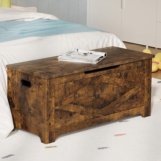 GarveeHome 39.4 in Storage Chest, Wooden Storage Bench with Safety Hinges, Easy Assembly, Large Shoe Bench for Entryway, Living Room, Bedroom