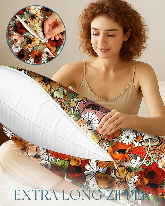 Miss Adola Silk Body Pillow Cover with Zipper - 20x54 Inch Silk Long Pillow Case for Women Ladies Adults Soft Bed Decorative Cute Boho Large Body Pillowcase Sham for Hair and Skin, Flower Mogu