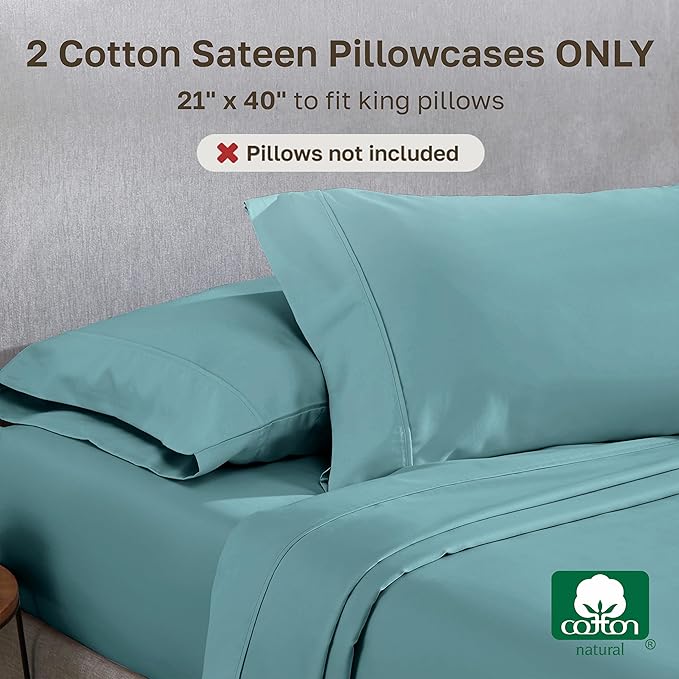 California Design Den Soft King Size Pillow Cases, 100% Cotton Set of 2, Cool & Smooth, 400 Thread Count, Sateen Pillow Cases (Teal)