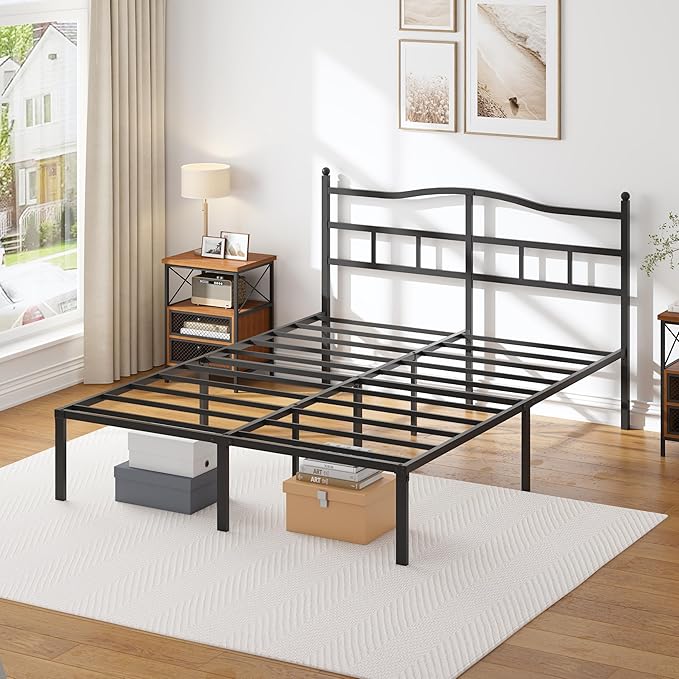 OSASET 14 inch Full Bed Frame -Platform Bed Frame with Headbroad Metal Bed Frame No Box Spring Noise Free Easy Assembly