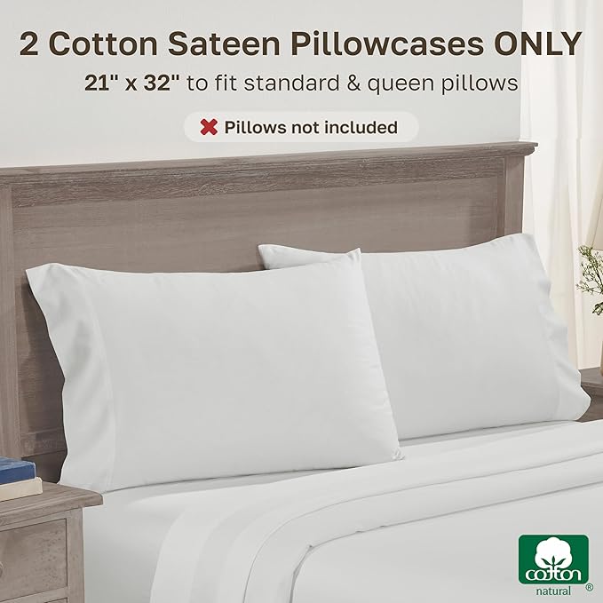 California Design Den Queen Pillowcases Set of 2 - Premium 600 Thread Count, 100% Cotton Pillow Cases Standard Size, Breathable Sateen, Fits Standard & Queen Pillows - Antique Ivory Mist