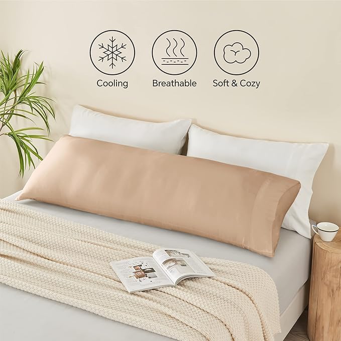 BEDELITE Body Pillow Case Cover, Rayon Made from Bamboo, Cooling Body Pillow Cover for Hot Sleepers and Night Sweats, Breathable & Silky Soft Full Long Pillow Case (Taupe, 20x54 Inches)