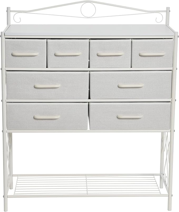 Household Essentials Scandinavian White Iron & Wood 8-Drawer Sideboard