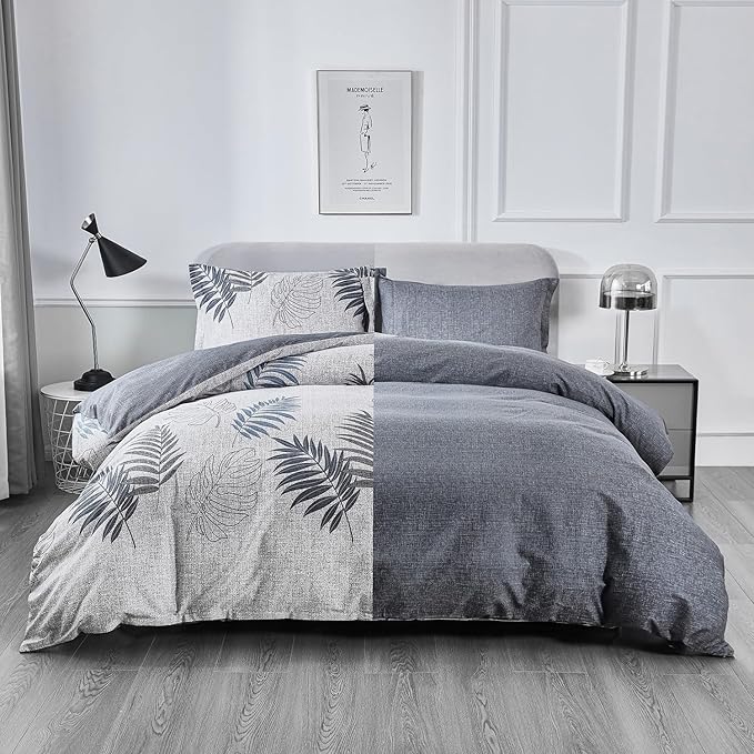 OAITE Duvet Cover Set,100% Cotton Comforter Cover with Leaf Pattern Duvet Cover Set,Soft Bedding Set Includes with 3 Piece (2 Pillow Shams,1 Duvet Cover)