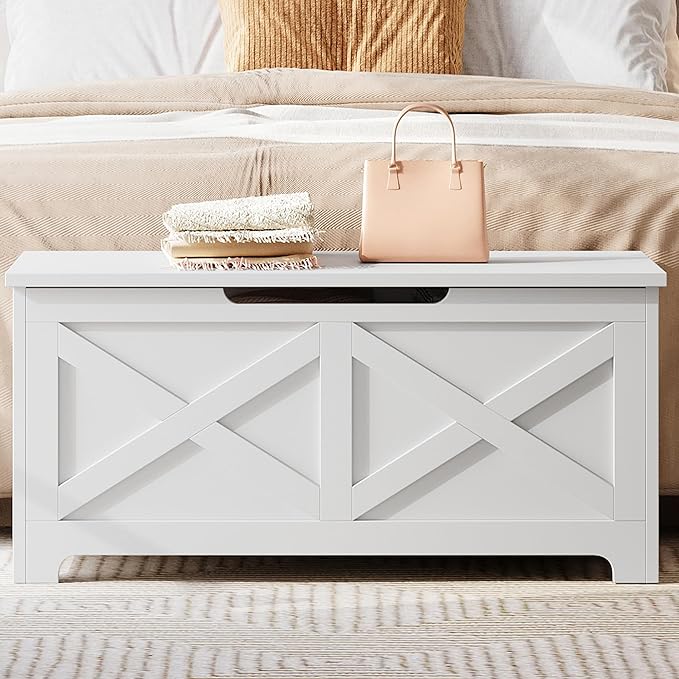 GarveeHome 39.4 in Storage Chest, Wooden Storage Bench with Safety Hinges, Easy Assembly, Large Shoe Bench for Entryway, Living Room, Bedroom