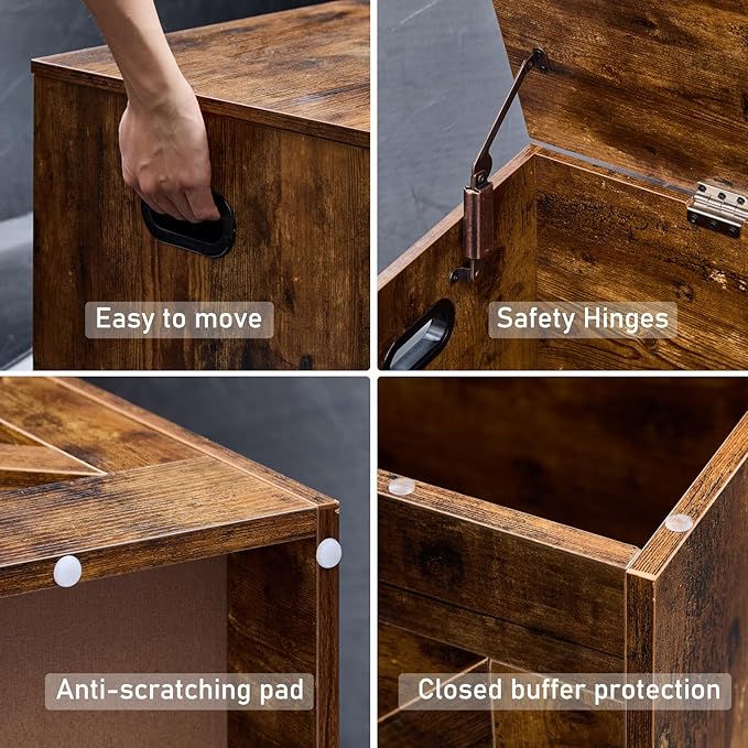 39.4” Storage Bench, Extra Large Entryway Bench with Storage,Storage Chest with 2 Safety Hinges,Blanket Storage,Shoe Storage Chest for Bedroom,Living Room,Easy Assembly. (Rustic Brown)
