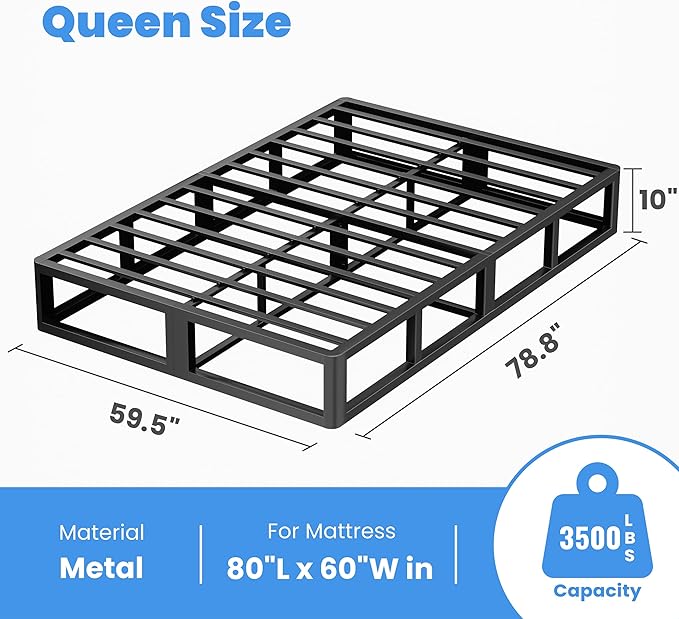 ROIL 10 Inch Queen Box Spring, Heavy Duty Metal Box Spring Mattress Foundation with Fabric Cover, 3500lbs Max Weight Capacity, Easy Assembly, Noise Free, Non-Slip