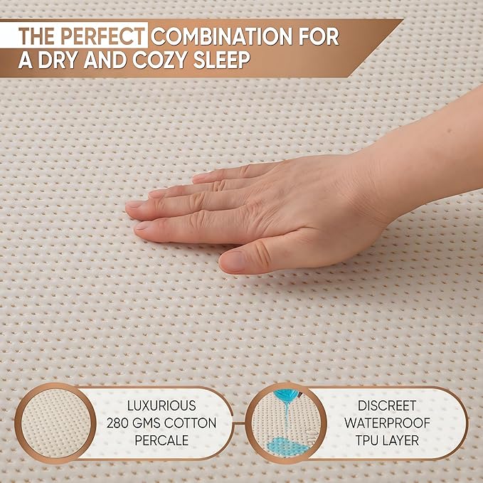 Deluxe Cooling Mattress Protector Cali King - Waterproof - Crisp, Breathable Organic Cotton Percale Surface - OCS Certified 280GSM 3D Air-Knit Mattress Pad - Noiseless Deep Pocket
