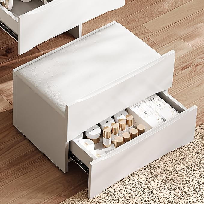 Casaphoria White 3-in-1 Vanity Desk with Mirror and Lights, 18.9 Inch Makeup Dressing Table with 3 Drawers & Storage Stool for Bedroom