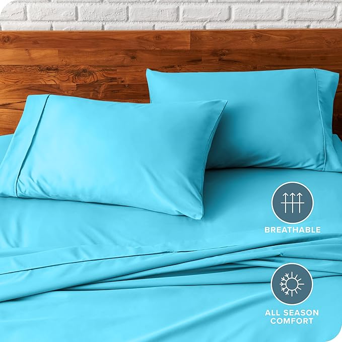 Bare Home Microfiber Pillow Cases - Standard/Queen Size Set of 2 - Cooling Pillowcases - Double Brushed - Aqua Pillowcases 2 Pack - Easy Care (Standard Pillowcase Set of 2, Aqua)