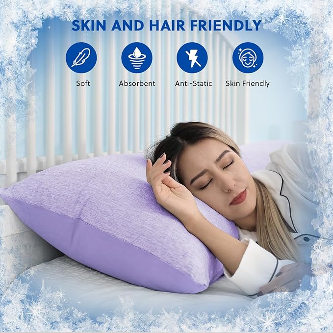 HOMFINE Cooling Pillowcases King Size - Double Side Q-Max 0.439 Cooling Fiber for Pillow Protector, Breathable Cold Pillow Cover for Hot Sleeper Night Sweat, Hidden Zipper, 2 Pack (20"x36", Purple)